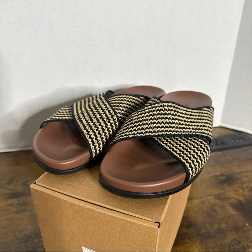 Rothy’s Women’s Sandals The Weekend Slide Toffee Stripe Size 6/12 NEW - Picture 1 of 7